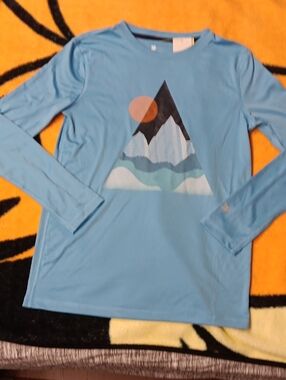 all in motion Light Blue Long Sleeve Tee with Mountain Graphic